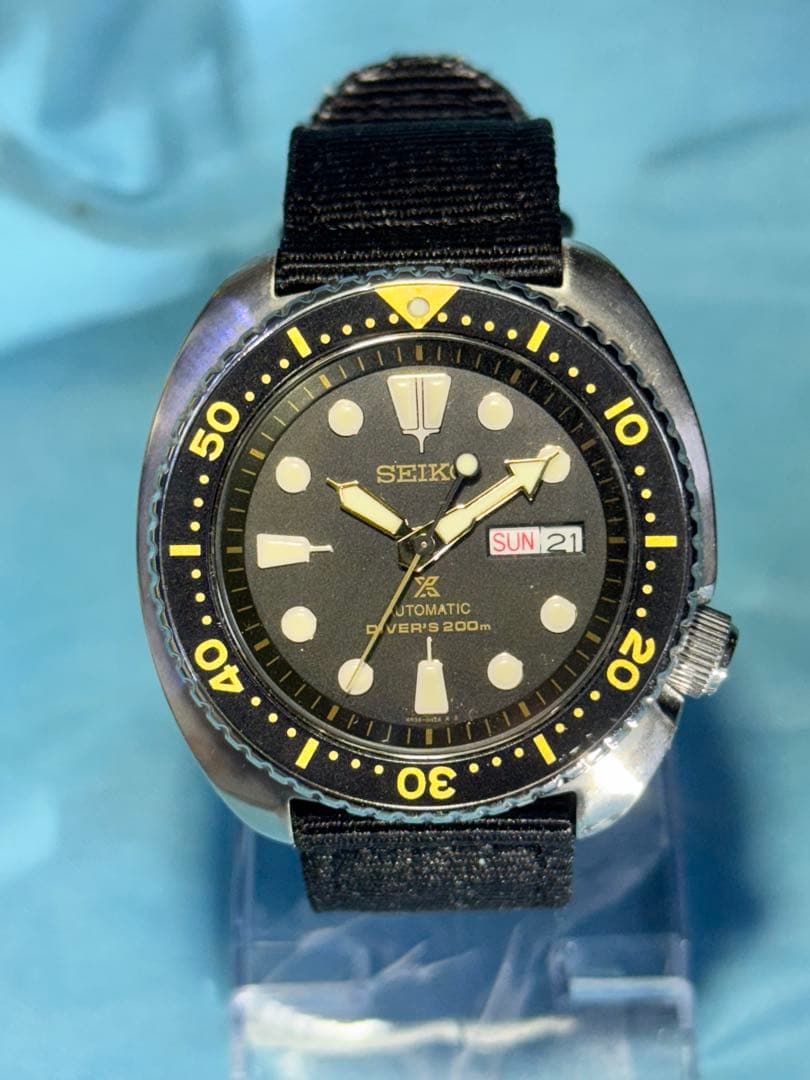 美品稼動品SEIKOタートルダイバーズブラック200m ステンレスベルト付き