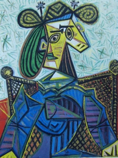 パブロ・ピカソ、ひじかけ椅子に座る女、希少画集画、新品高級額