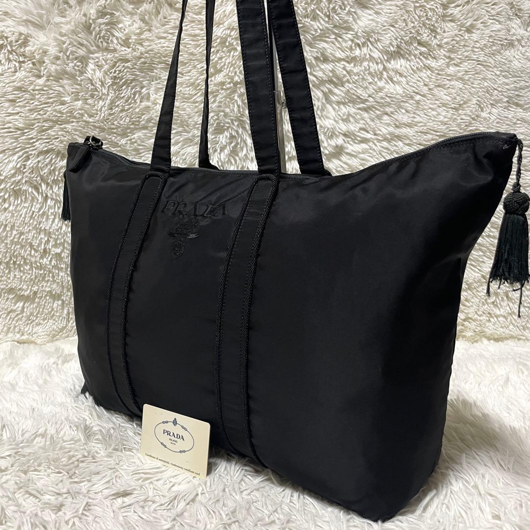 【美品】PRADA プラダ　ボストンバッグ　トート　ナイロン　刺繍　ブラック　黒