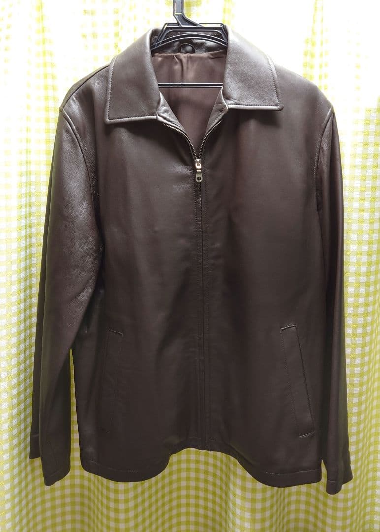 ブラウンレザーシングルライダースジャケット レザージャケット 本革 革ジャケット ライダースジャケット シングル