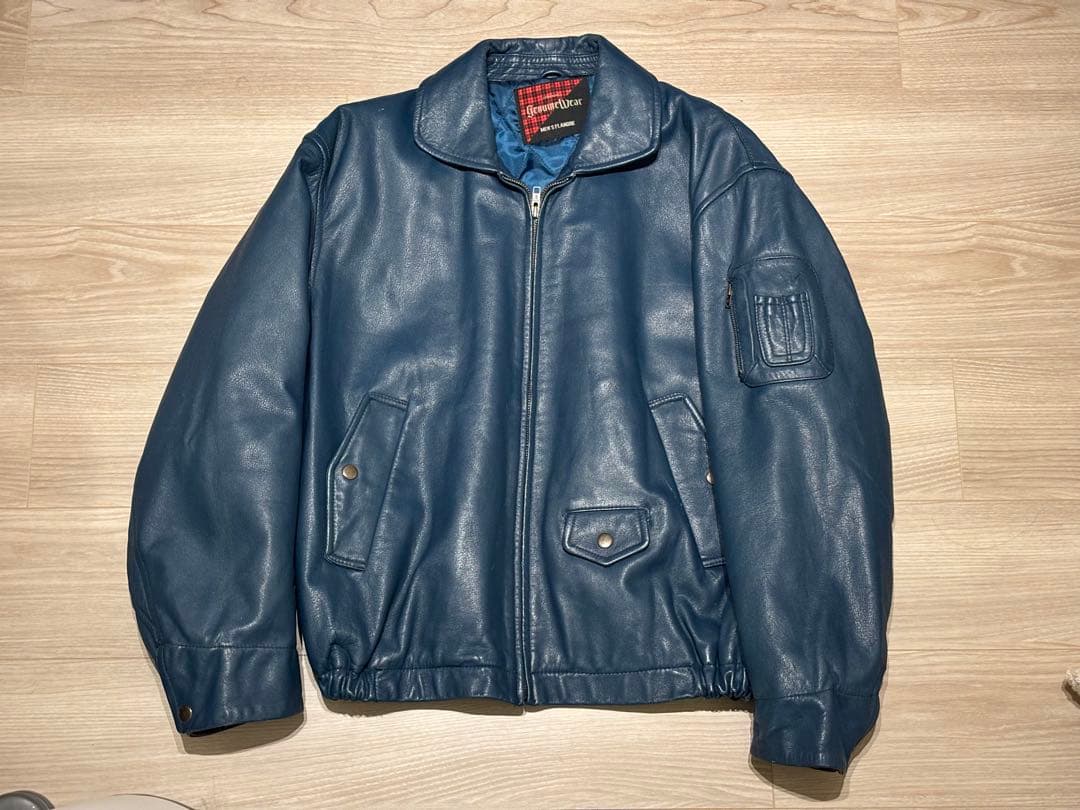 ネイビー レザー ジャケット　ブルー BLUE ミリタリー レザージャケット