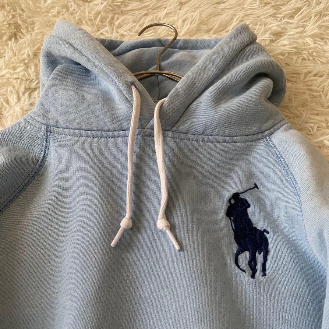 美品✨】ポロラルフローレン パーカー ビッグポニー刺繍 水色 紺 M