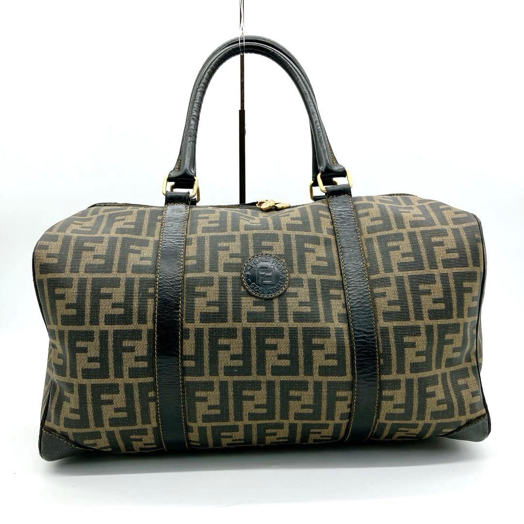 【FENDI】ボストンバッグ　ズッカ柄　ゴールド金具　ブラウン　PVC FENDI（フェンディ） バッグ 中古 ズッカ ハンドバッグ ベージュ