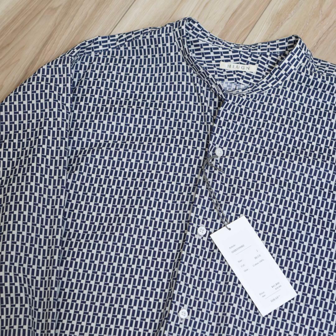 【試着のみ】HEUGNユーゲンMorrisPRINT090バンドカラーシャツ 2