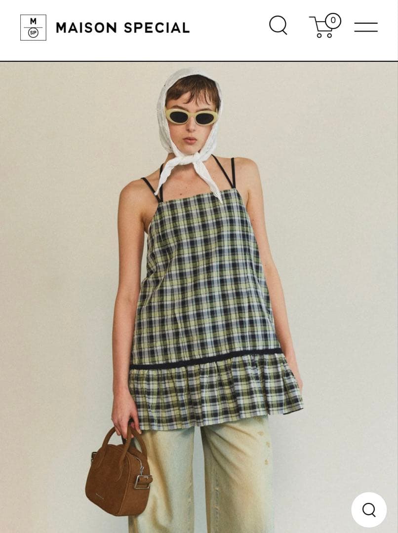 Maison Specialグリーン系チェック フリルキャミソール FREE