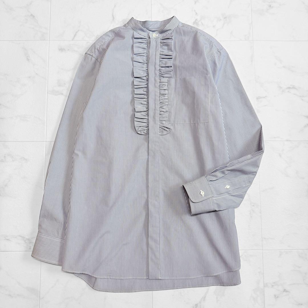 美品 ドゥロワー スタンドカラー フロントフリル ブラウス シャツ バンドカラー