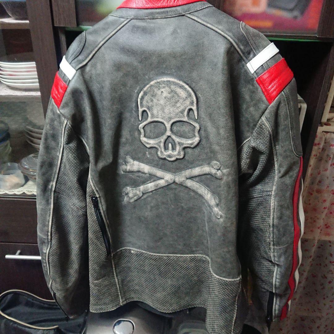 本革 スカルデザイン ライダースジャケット XXL 送料無料!】全10サイズ メンズ 本革ボア付き襟ピッグスキンレザー