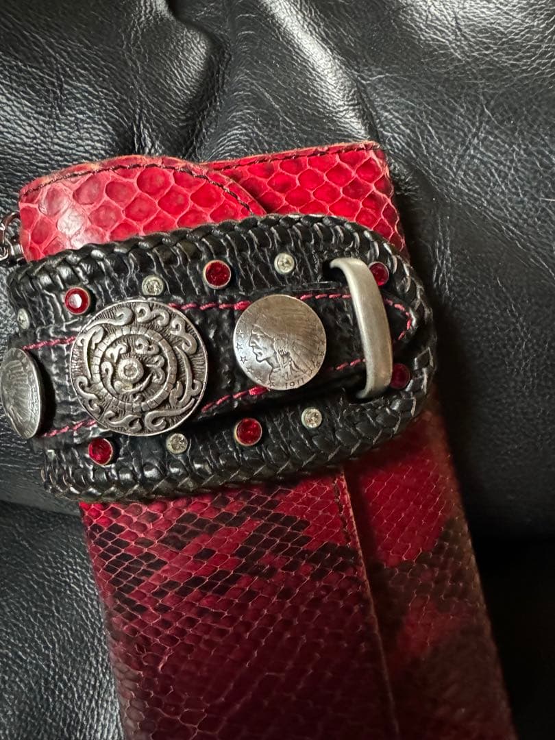 優*舞様 アルズニ　長財布　レッドパイソン　ライダース　オーダー品