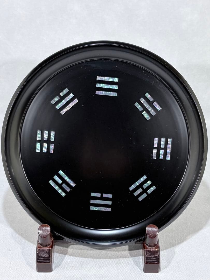 木製　黒真塗 貝入八卦盆　美品　茶道具　送料込