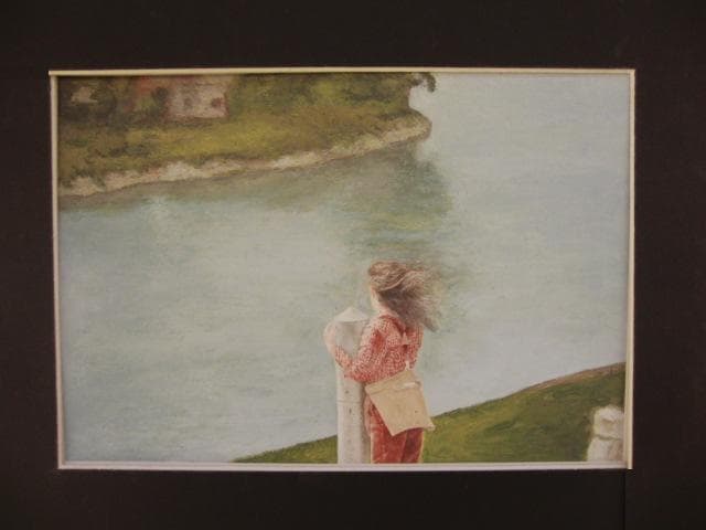 大津英敏、【河】、希少な画集画、新品高級額 額装付、状態良好