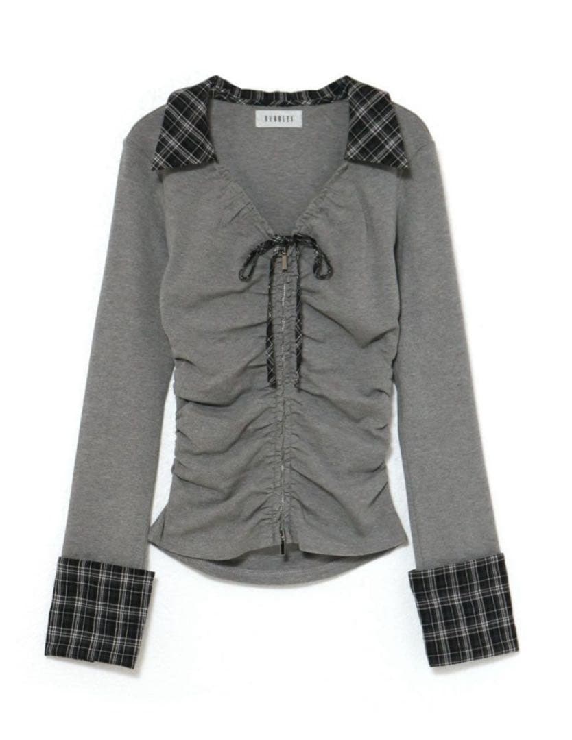 BUBBLES ギャザーリボンシャツトップス グレー BUBBLES】リボンシャツトップス | sparkling mall online store