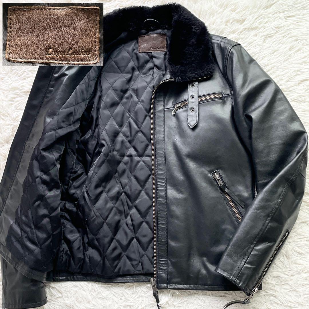 極美品 ホースハイド リューグーレザーズ シングルライダース 襟ボア ブラック