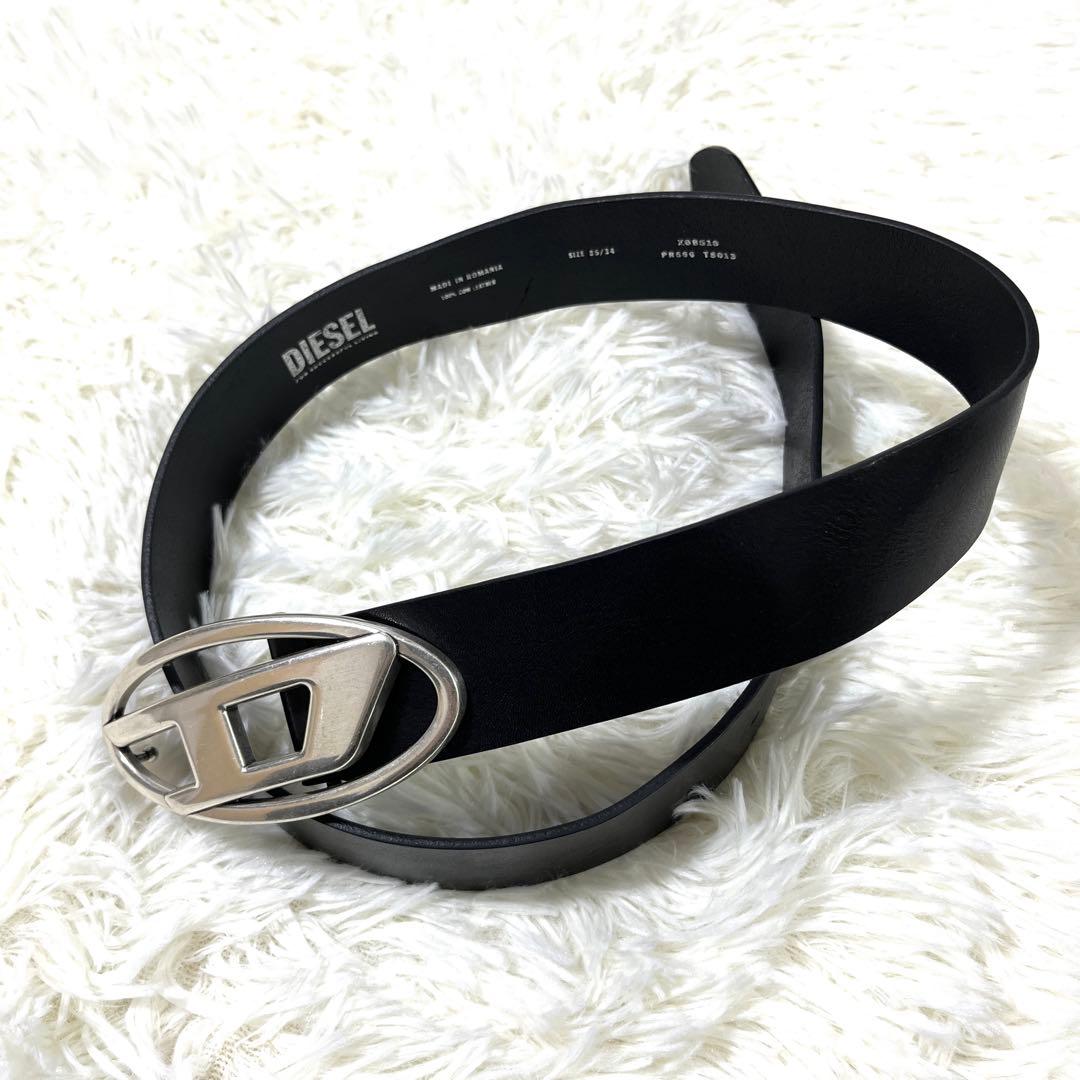 なっつー ✨DIESEL レザー　べルト ブラック ロゴ バックル