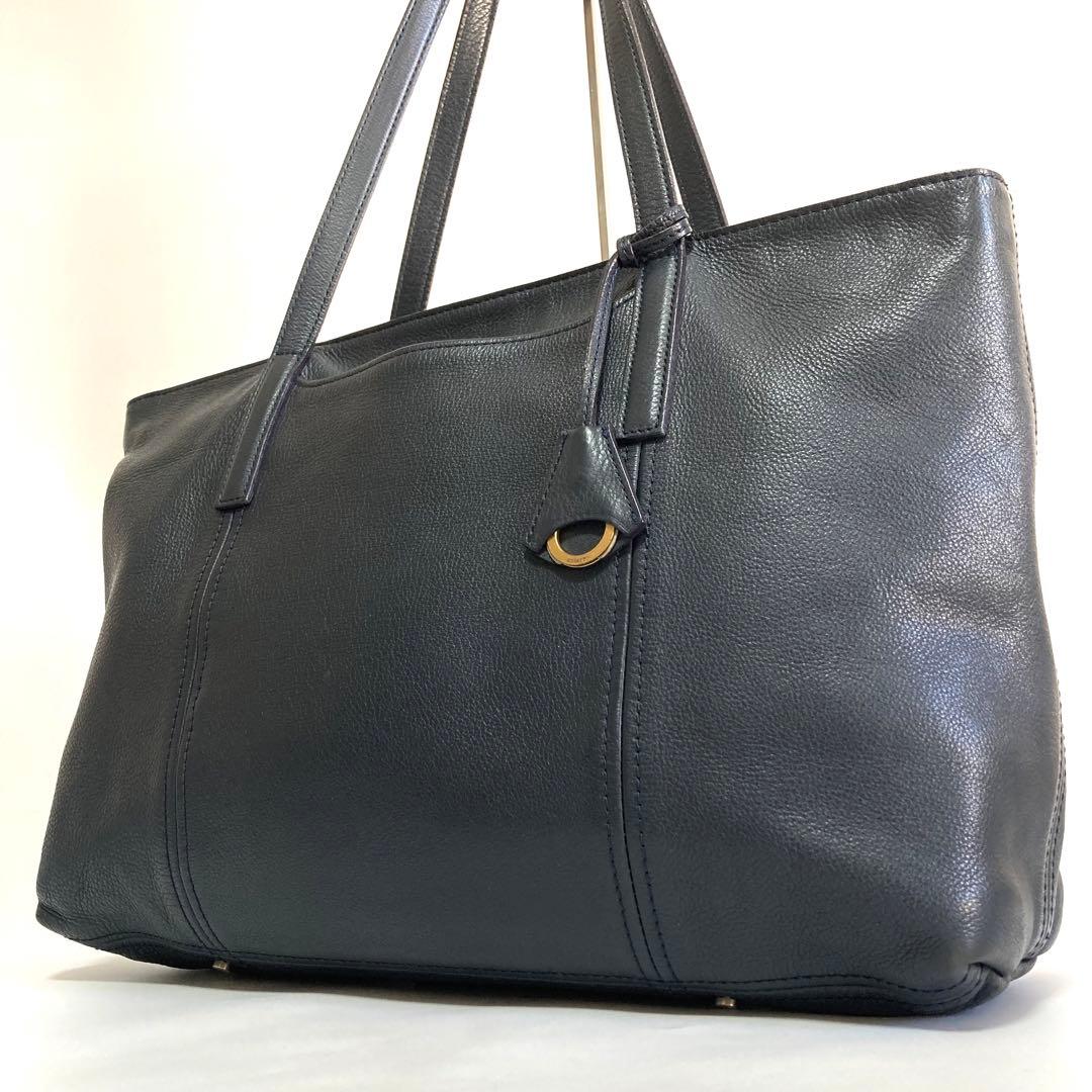 アニアリ トートバッグ シボ革 本革 レザー ネイビー　A4可