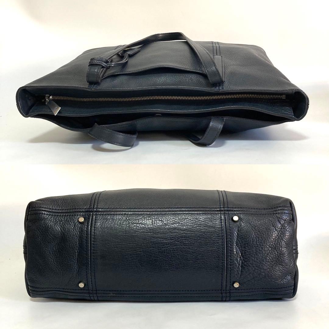 アニアリ トートバッグ シボ革 本革 レザー ネイビー A4可 - メルカリ