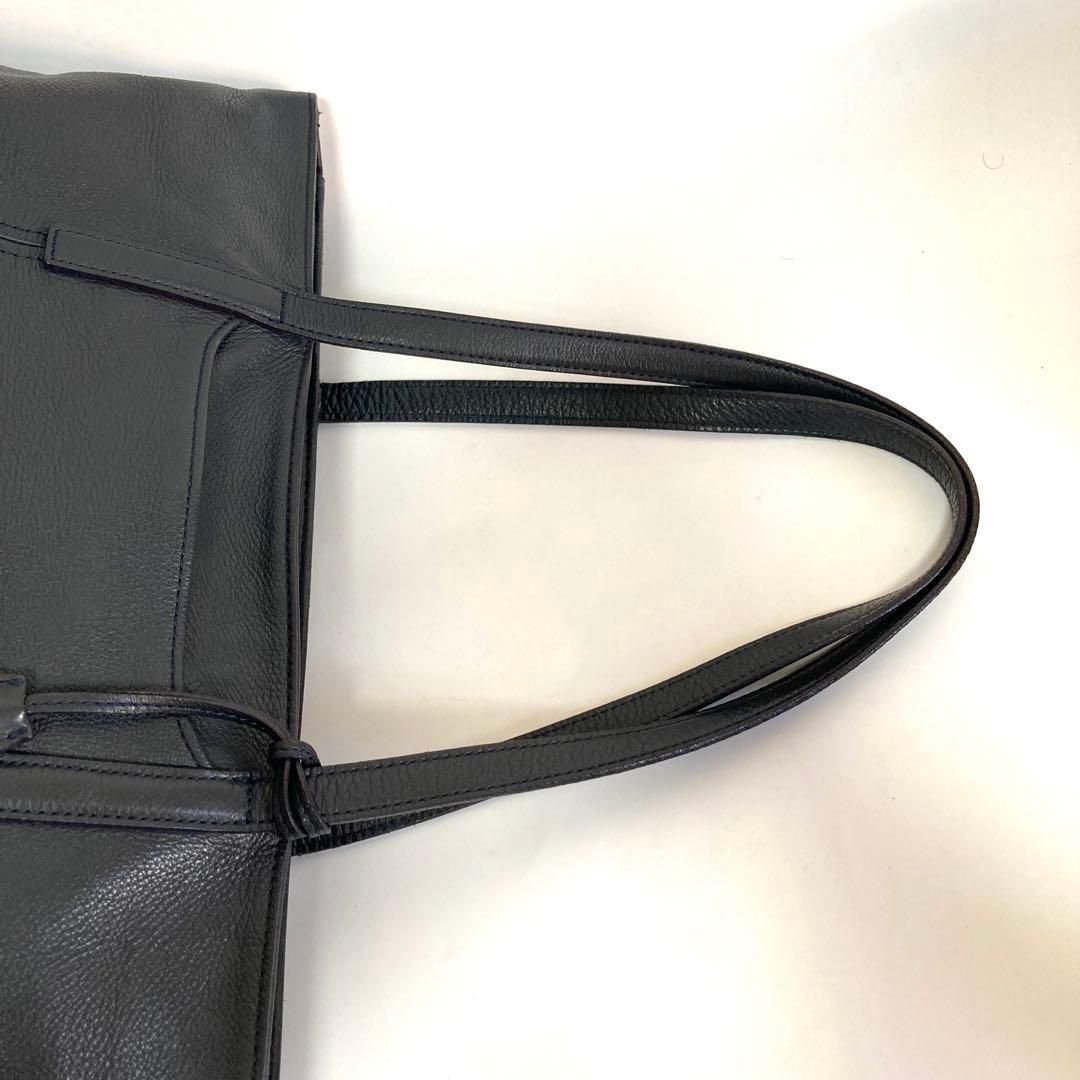 アニアリ トートバッグ シボ革 本革 レザー ネイビー A4可 - メルカリ