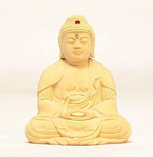 ゲリラセール・新品】 釈迦如来座像 黄楊 総高さ約15.5㎝ 丸形台座付