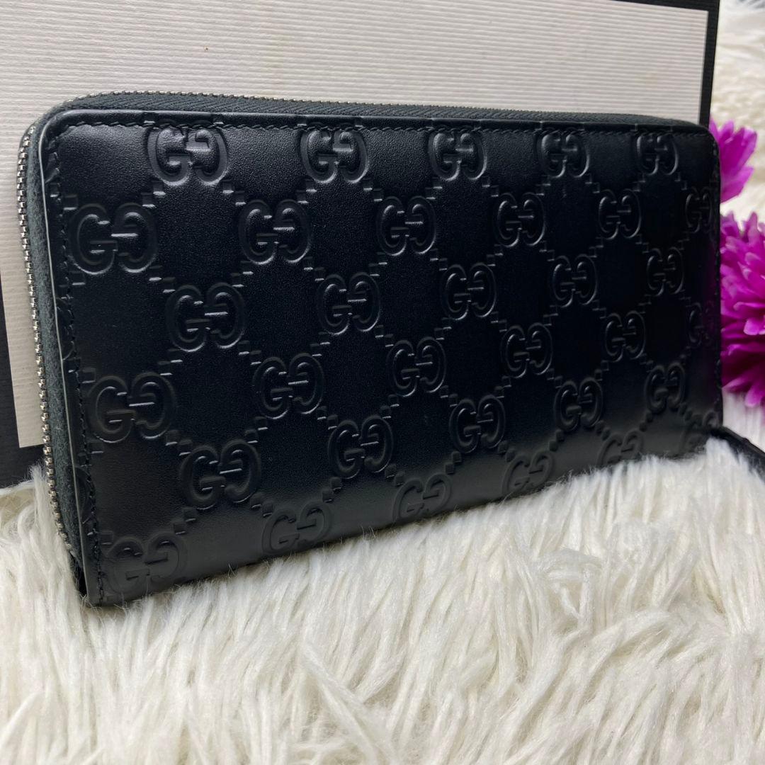 たく様⭐︎グッチ　長財布　ラウンドファスナー　GG柄　シマ　レザー　ブラック　黒 グッチシマ グッチ財布 GUCCI ラウンドファスナー長財布 メンズ