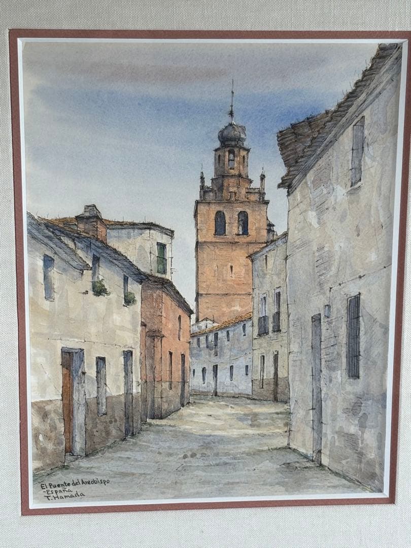 塔のみえる道濱田隆志水彩画