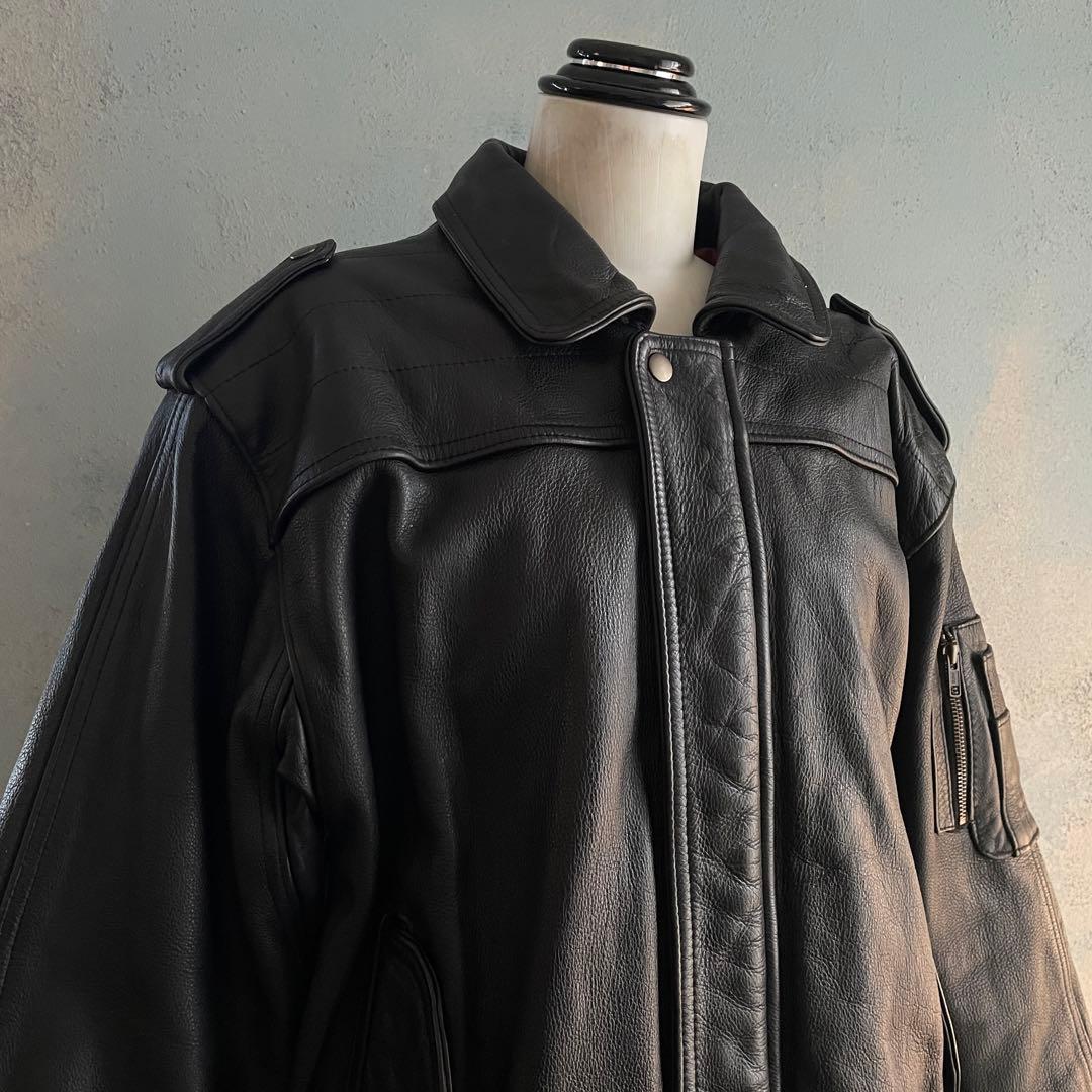 type battle ”牛革“ 黒“ heavy “bomber jacket