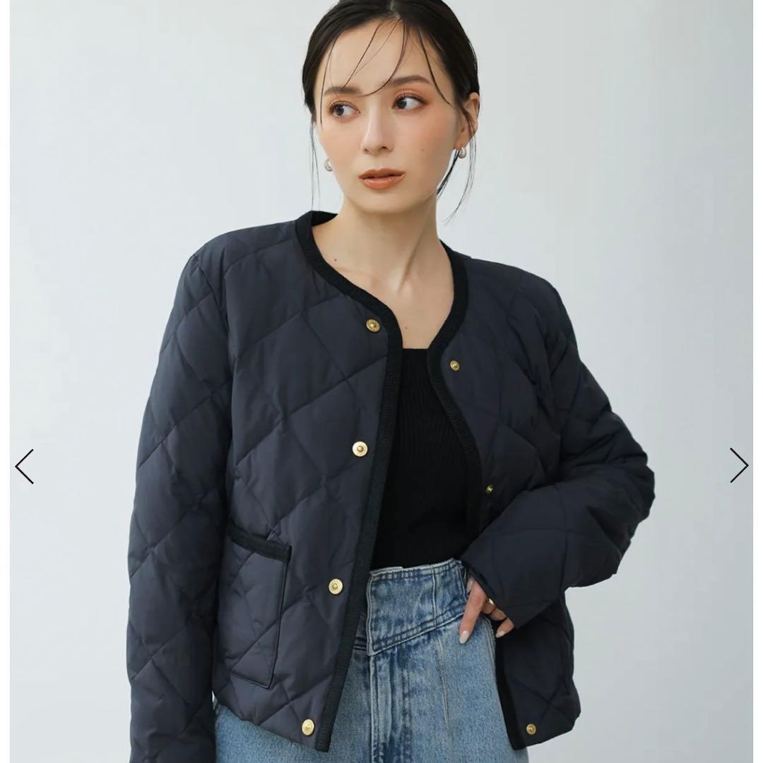 anuans taion ノーカラーキルティングショートダウン NAVY - メルカリ