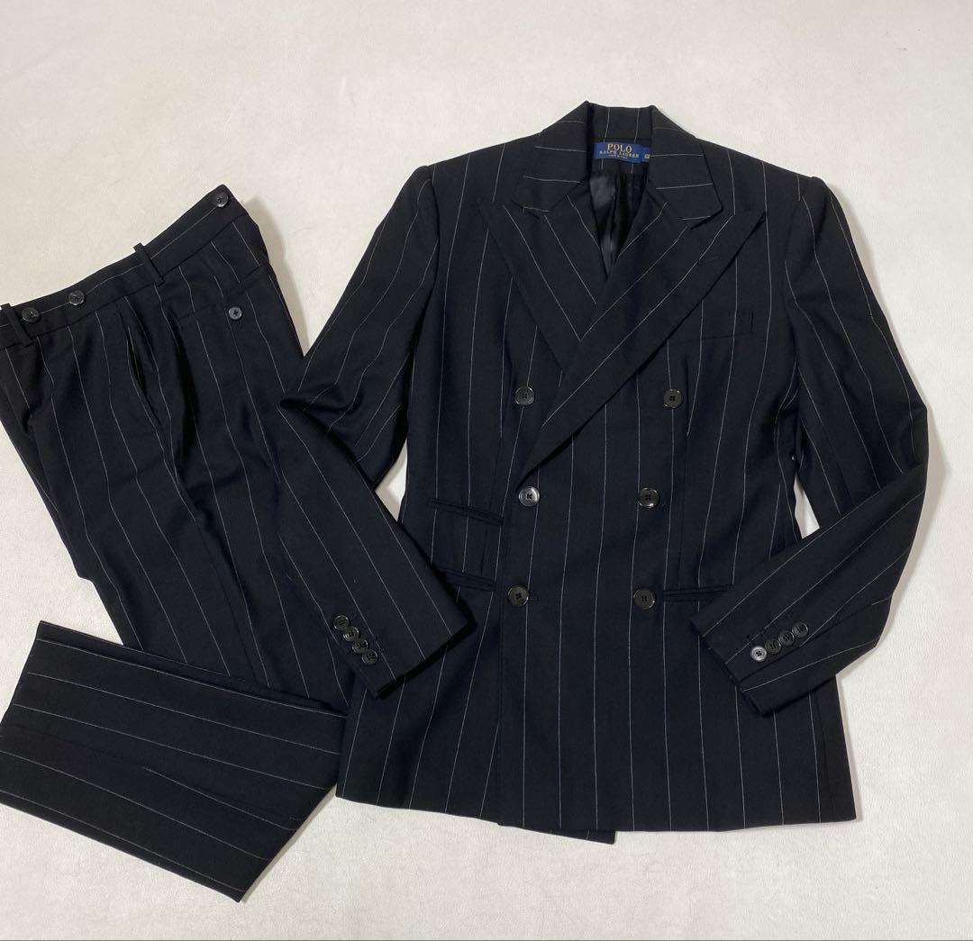 美品 ポロ ラルフローレン ストライプ ダブル スーツ セットアップ