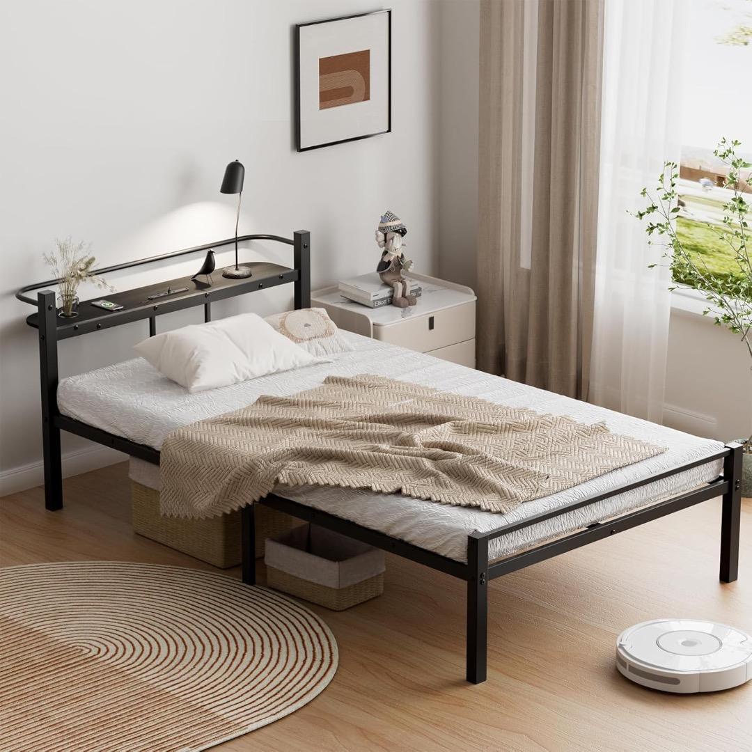 ✨ラスト1点✨ベッドフレーム シングル ベッド 宮棚 2口コンセント USB&