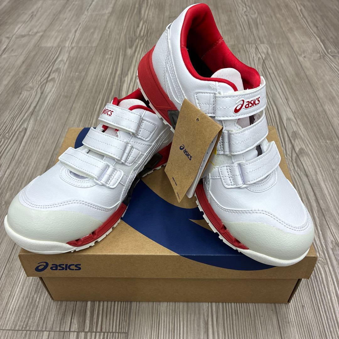 asics 安全靴 ホワイト/レッド ベルクロ式