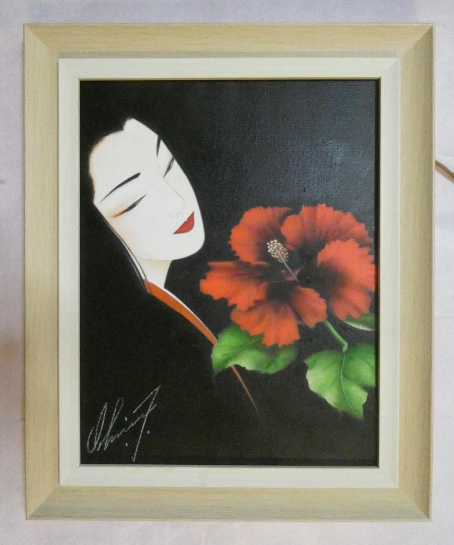 美人像　油絵　鶴田一郎　人物画　F6　額付き　手描き　肉筆