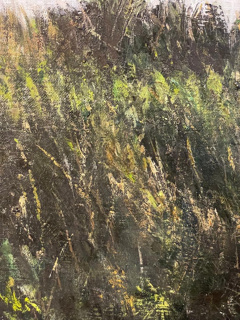 真作」真殿靖「水郷(安土八幡)」風景画 油彩画 額装 サイン有り P20号