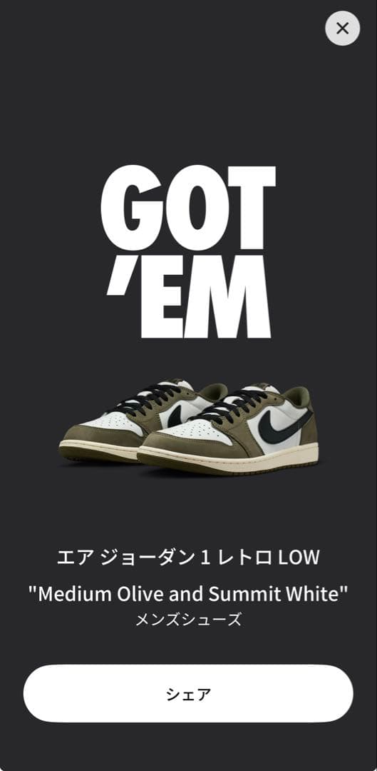 エアジョーダン1レトロLOW Medium Olive and Summit