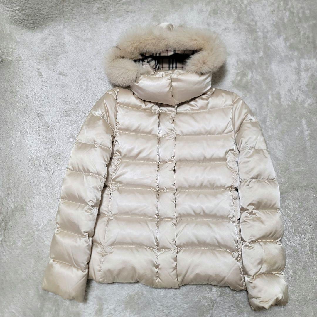 バーバリーロンドン ダウンジャケット メガチェック フォックスファー