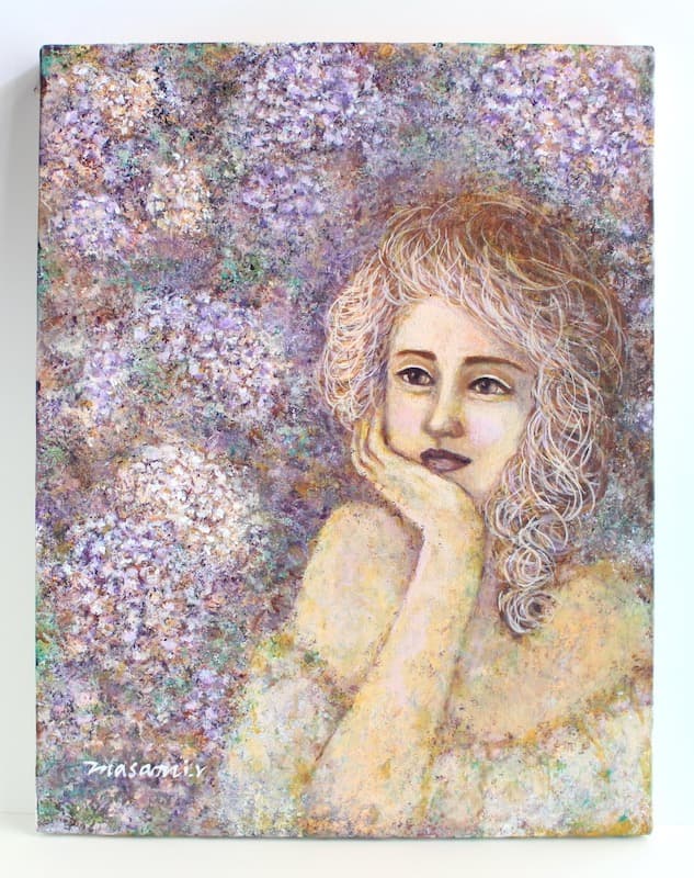 「紫陽花」アクリル画 原画 F6 キャンバス 額なし