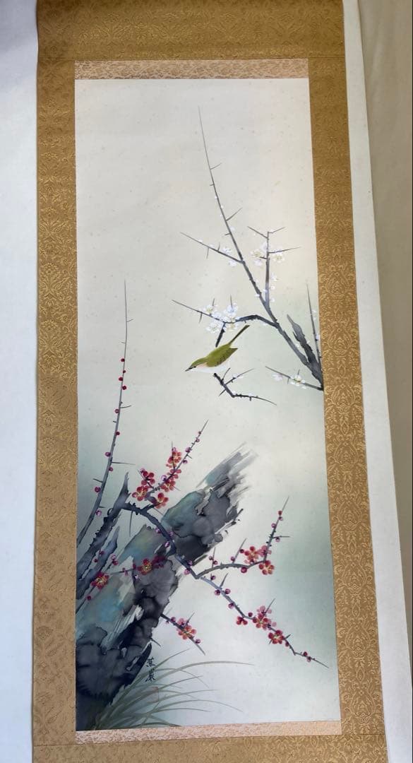 掛け軸 山根蕉巖作　「紅白梅図 」 共箱 縁起物 年中掛け