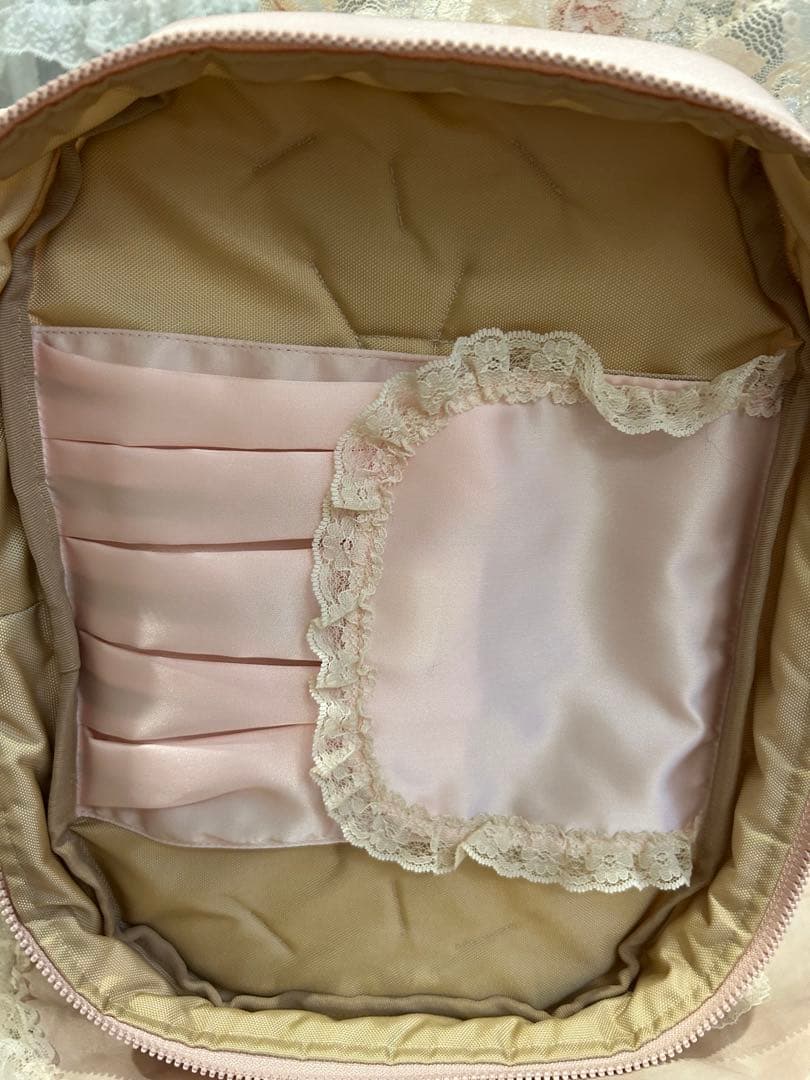 さえらamifie レースポーチ ピンクフリフリ可愛い大○横30×28持ち手入れ