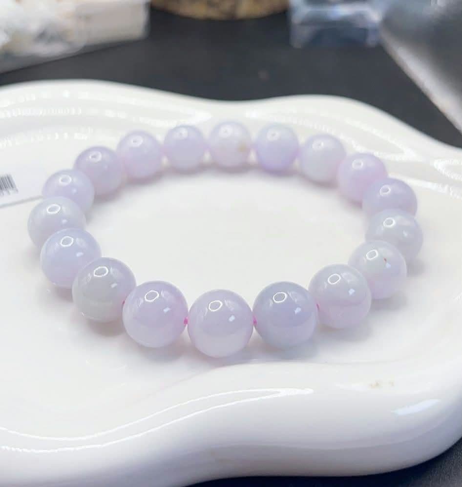 ミャンマー産 天然本翡翠 A貨 糯種 ラベンダー翡翠 ブレスレット 鑑定