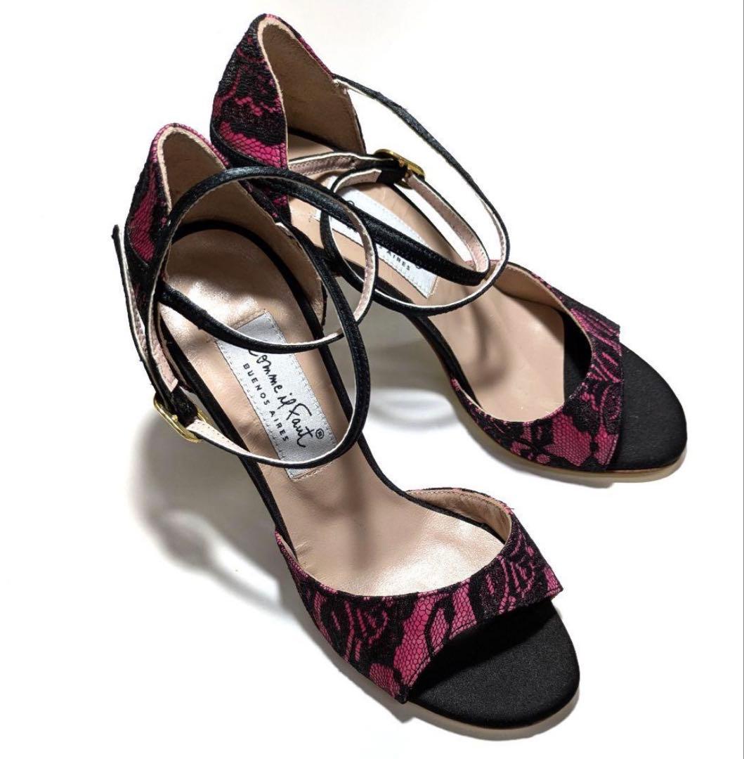 comme if faut コムイルフォー 34赤黒金レースダンスタンゴシューズ