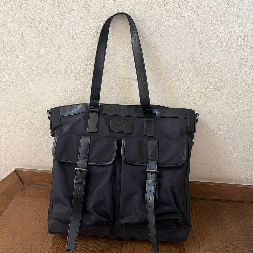 Burberry Black Labelブラックナイロンビジネストートバッグ