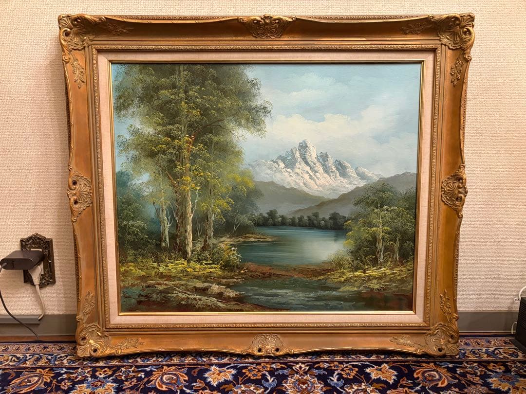 油彩画 F20号 アンティーク 山水風景画 額装