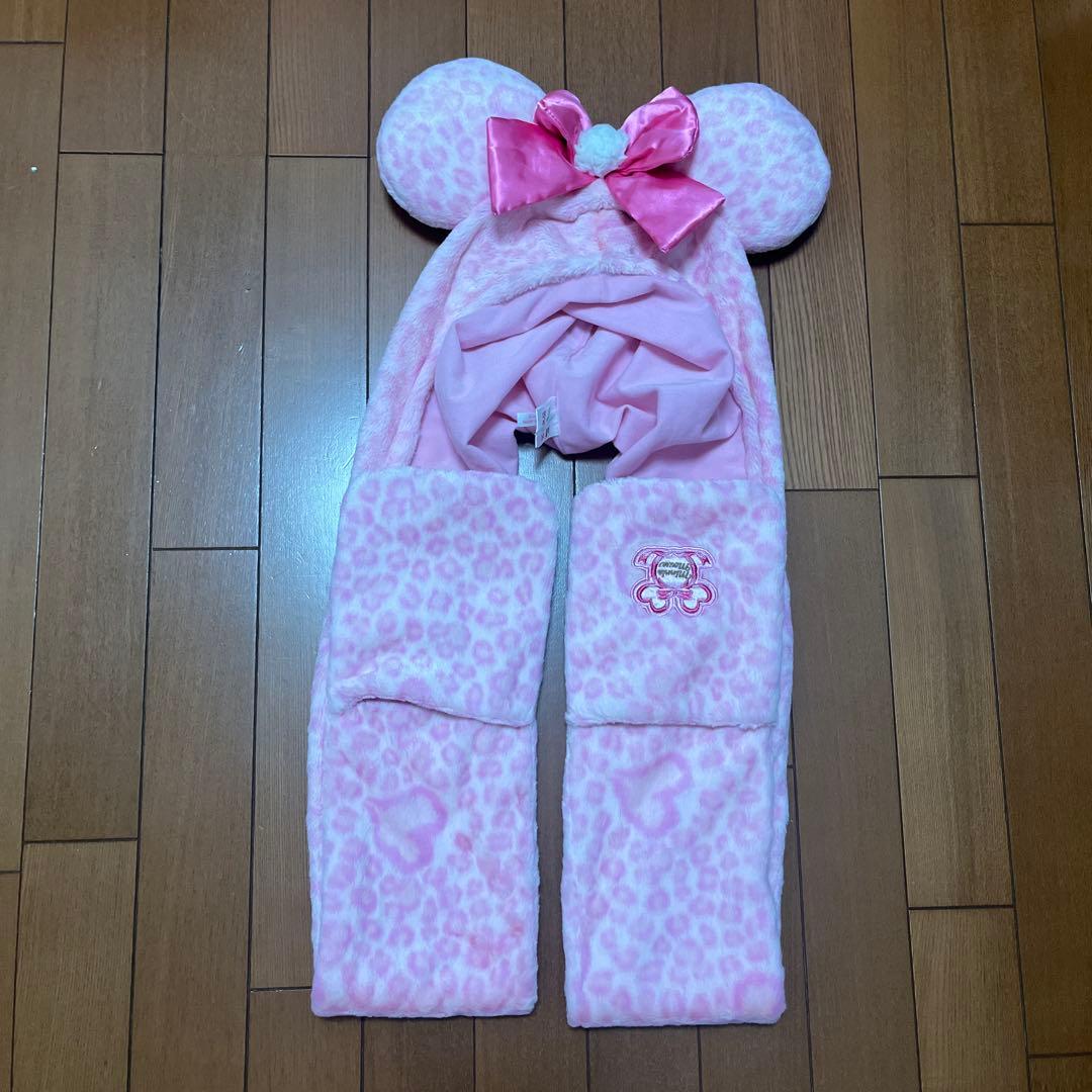値下げ中‼️‼️】ディズニー ピンクヒョウ柄 マフラーファンキャップ