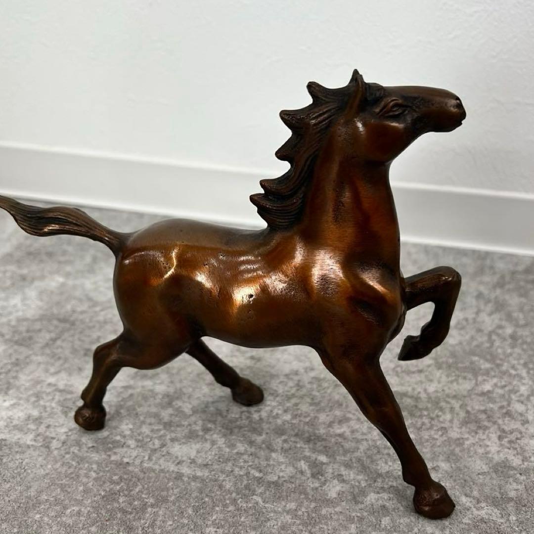 未使用 ブロンズ 銅製 翔ける馬 午年 置物 彫刻 台座付き 骨董36