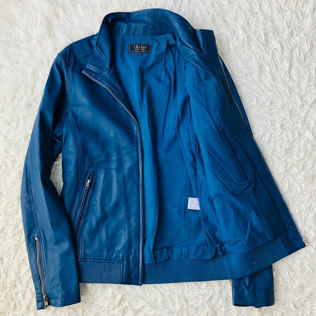 【希少カラー】S&SONS★シングルライダース ブルー LL 羊革 ジャケット