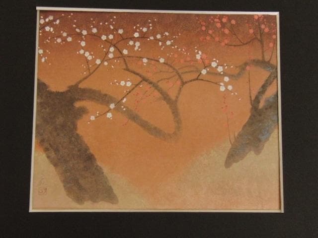 吉田多最、【梅】、希少な額装用画集より、新品額装付、状態良好