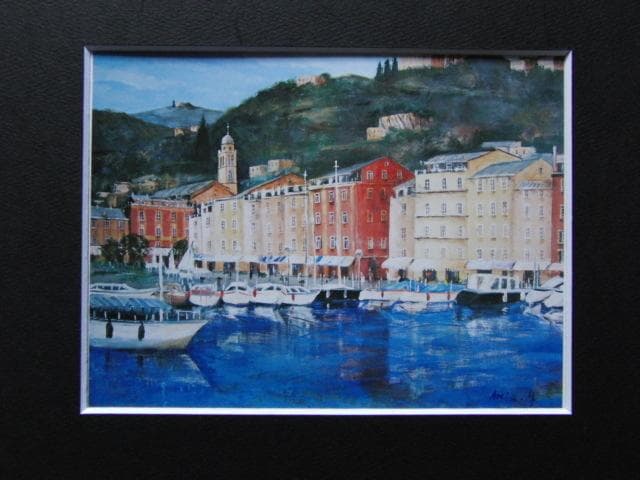 山本亞稀、【ポルト・フィーノ】、希少な大判額装用画集より、美品、日本人画家