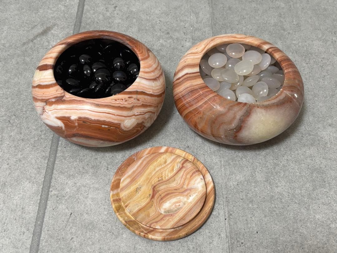 囲碁 碁石 メノウ 瑪瑙 大理石 碁石 碁笥 セット