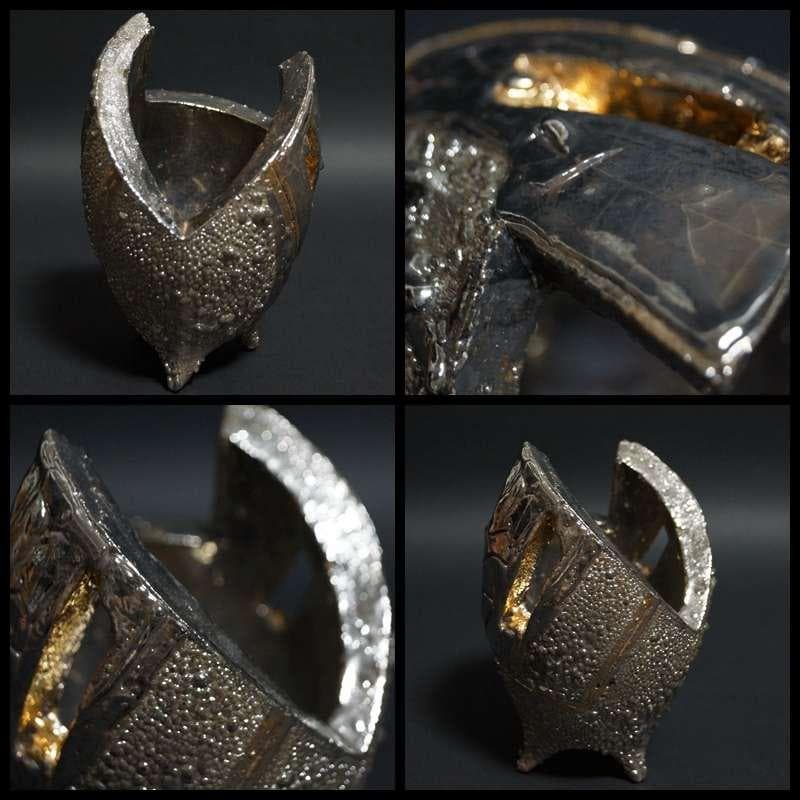 現代陶芸家 市川透造 造形香炉 金プラチナ使用 共箱 共布備前 (師/隠崎