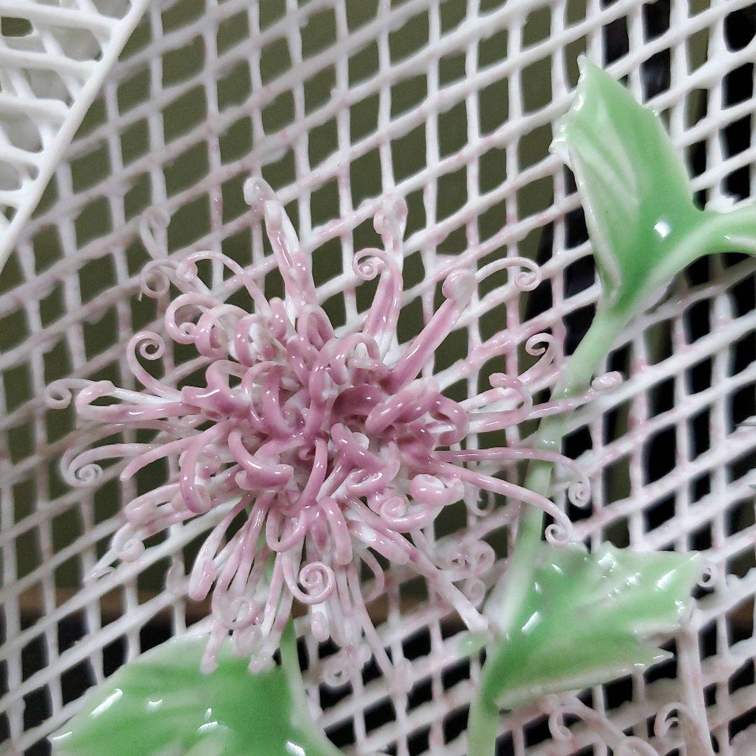 754)✿景徳鎮窯☆中国レース焼☆菊鈴虫額皿☆破