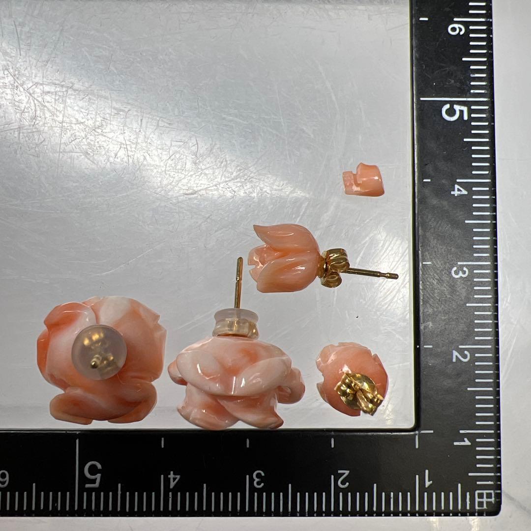 K18刻印　本桃色珊瑚　ピアス　2対セット　6.32g 東K7-1211☆2F