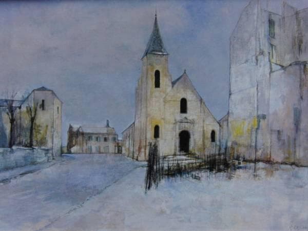 ジャン・ジャンセン、【雪の中の教会】、希少な額装用画集より、新品