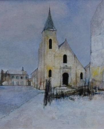 ジャン・ジャンセン、【雪の中の教会】、希少な額装用画集より、新品